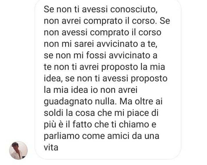 Messaggio: oltre ai soldi mi piace che ti chiamo e parliamo come amici da una vita